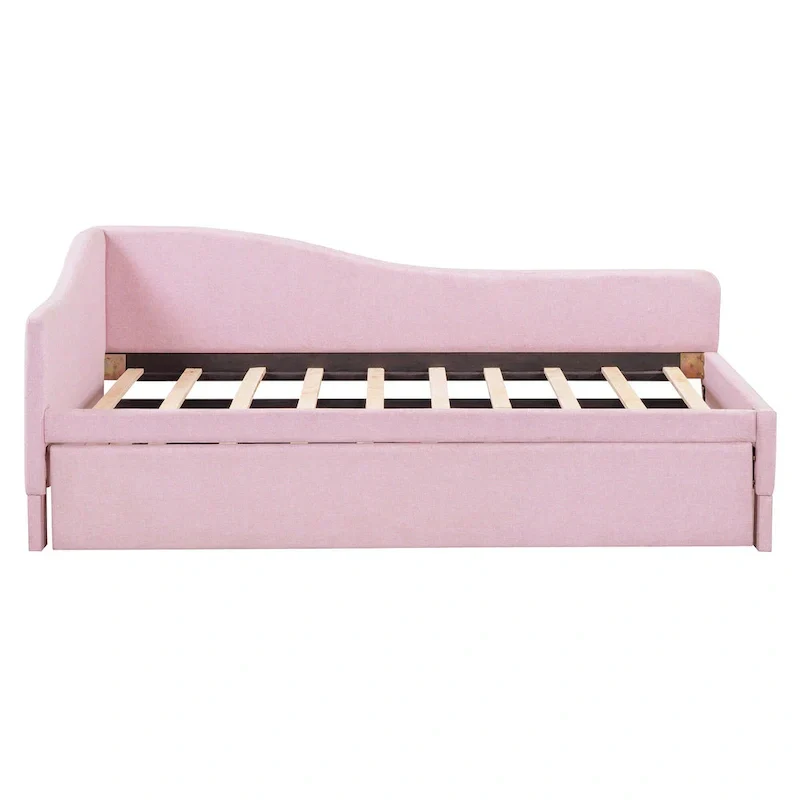 Twin Size L-Shaped Upholstered Daybed with Pop-Up Trundle – Pink