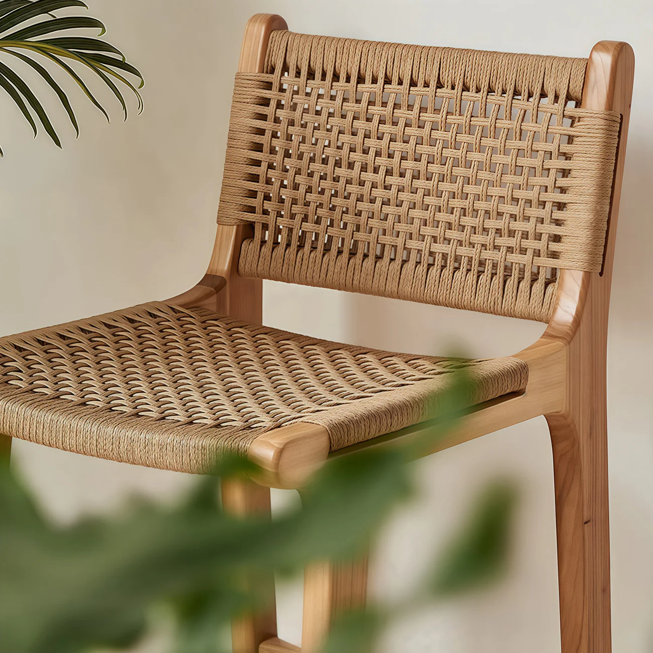 Scandinavian Wooden Ratten Bar Stool