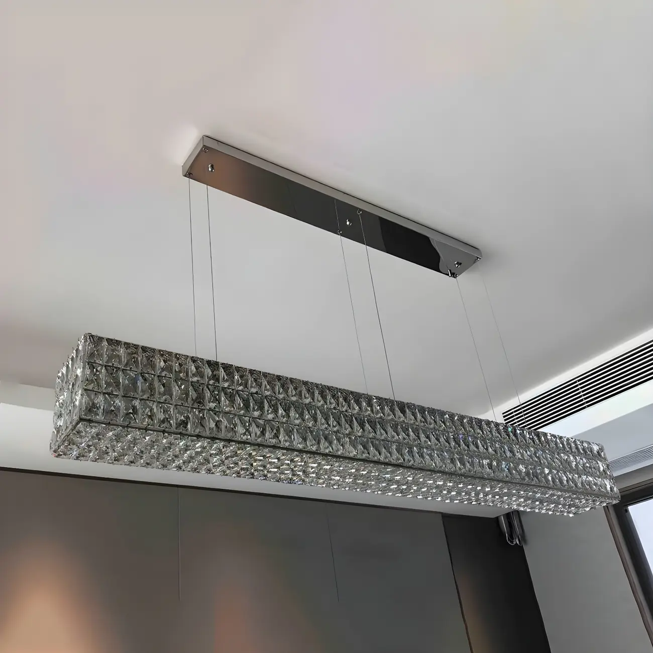Modern Crystal Steel Rectangular Island Light
