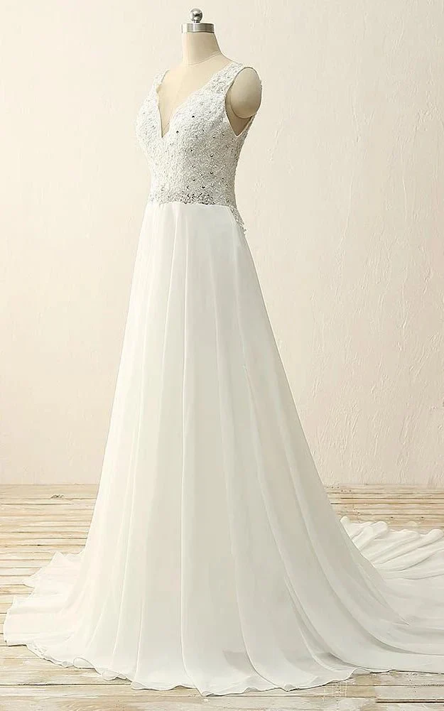 Maxi V-Neck Beading Chiffon Lace Satin Dress