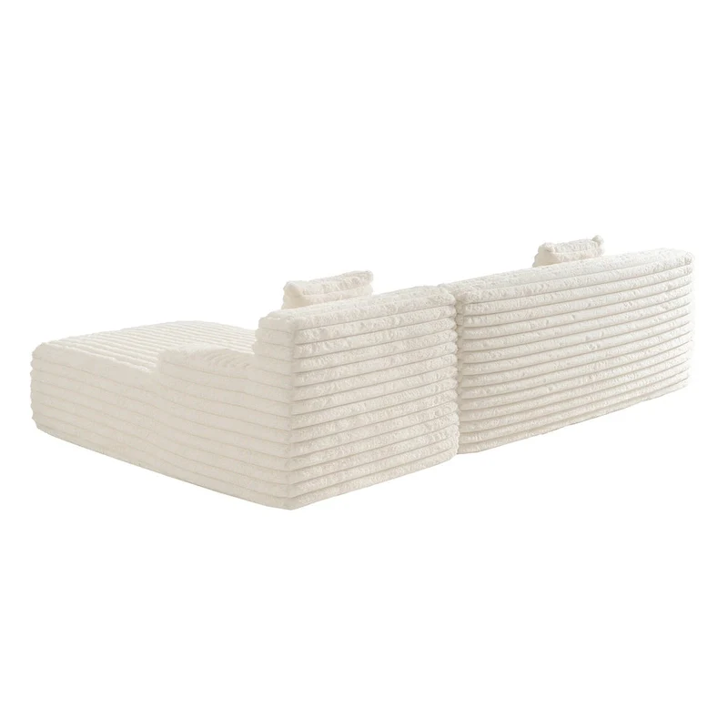 110 Faux Fur Cloud 3-Seater sat L-Shaped Sectional Sofa with Two Included Throw Pillows