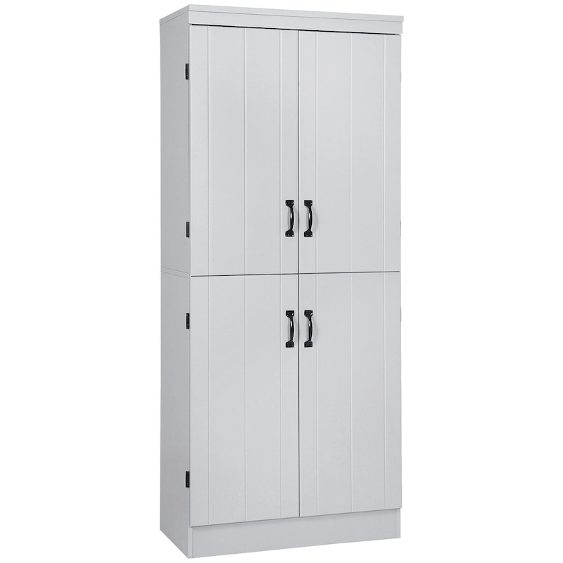 70  Kitchen Pantry, Tall Freestanding Storage Cabinet, 6-tier Shelving with 2 Adjustable Shelves and 4 Doors Gray