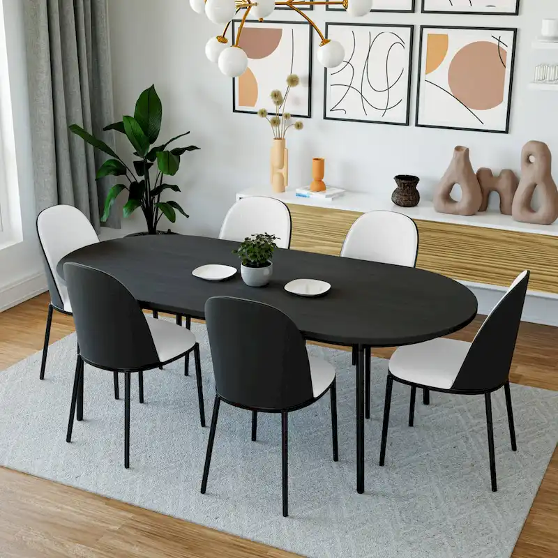 7-Piece Dining Set in Black Steel with 6 Chairs and Table Tule Collection