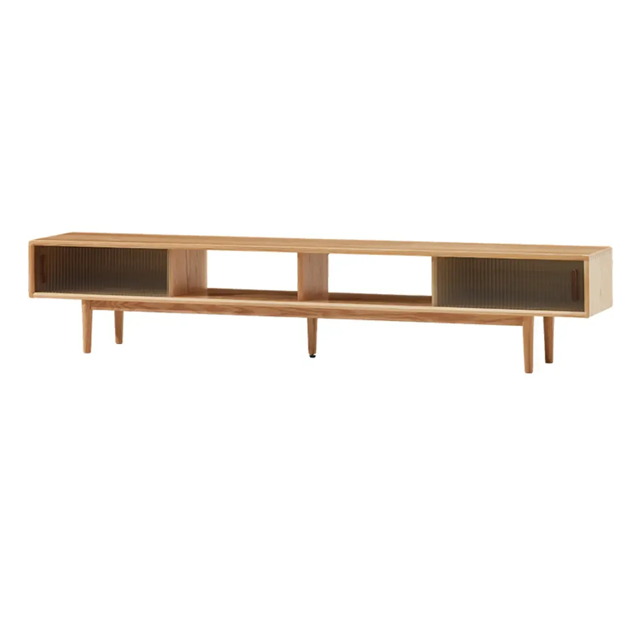 Natural Wood TV Stand with 2 Cabinets