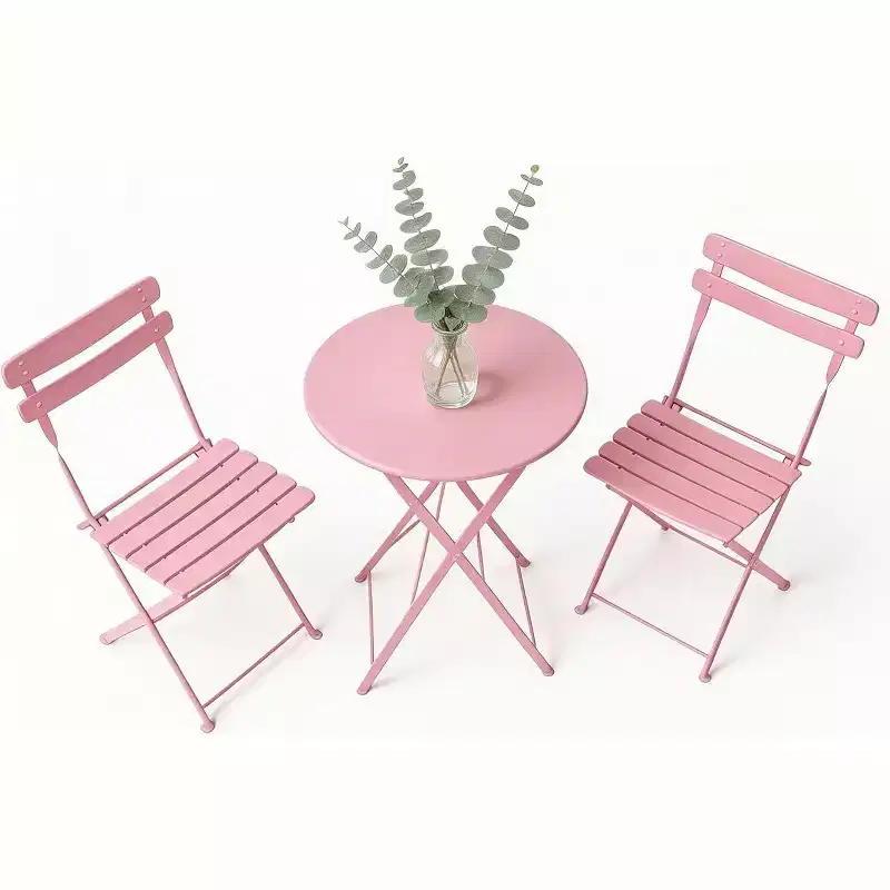 GustoWave 3-Piece Foldable Metal Bistro Set With Round Table, 2 Chairs