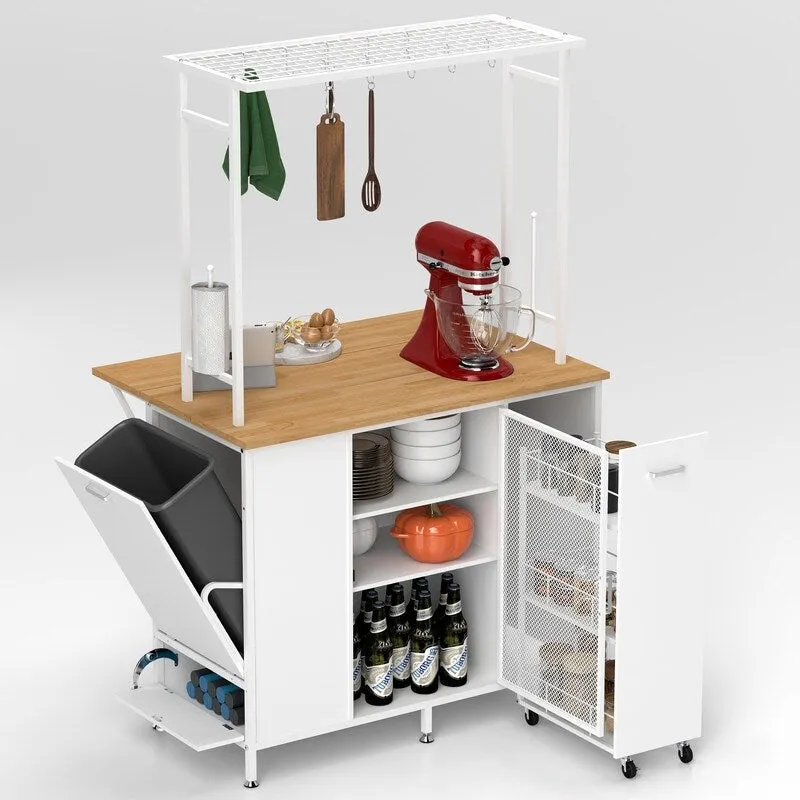 Black Portable Kitchen Island for 2, Metal Top, Folding Drop-Leaf Panel
