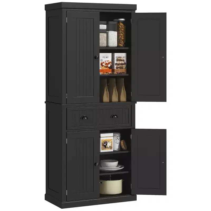 HOMCOM 72 Traditional Freestanding Kitchen Pantry Cabinet Cupboard with Doors and 3 Adjustable Shelves