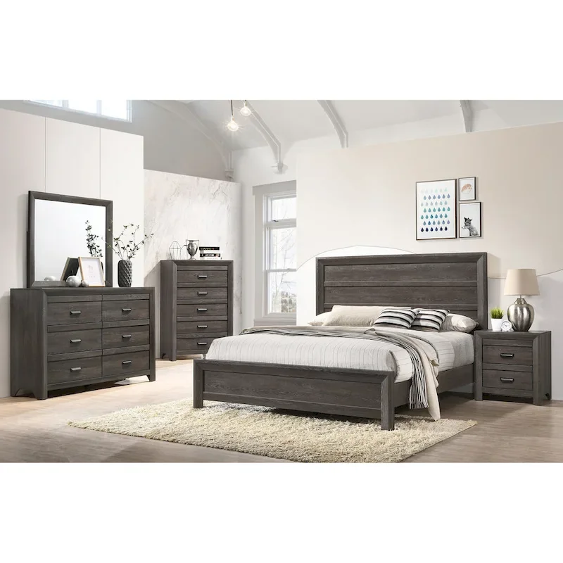 Essa 6 Piece Brown Classic Panel Bedroom Set