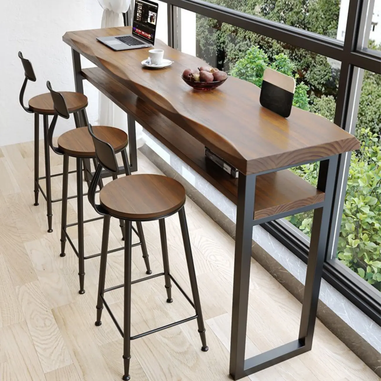 Nordic Brown Pine Sled Shelf Bar Tables