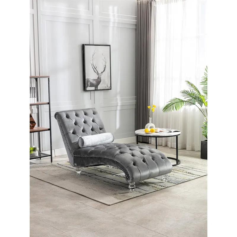 Velvet Accent Chair with Lumbar Pillow and Acrylic Legs