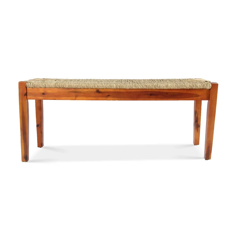Solid Wood Natural Seagrass Indoor Bench