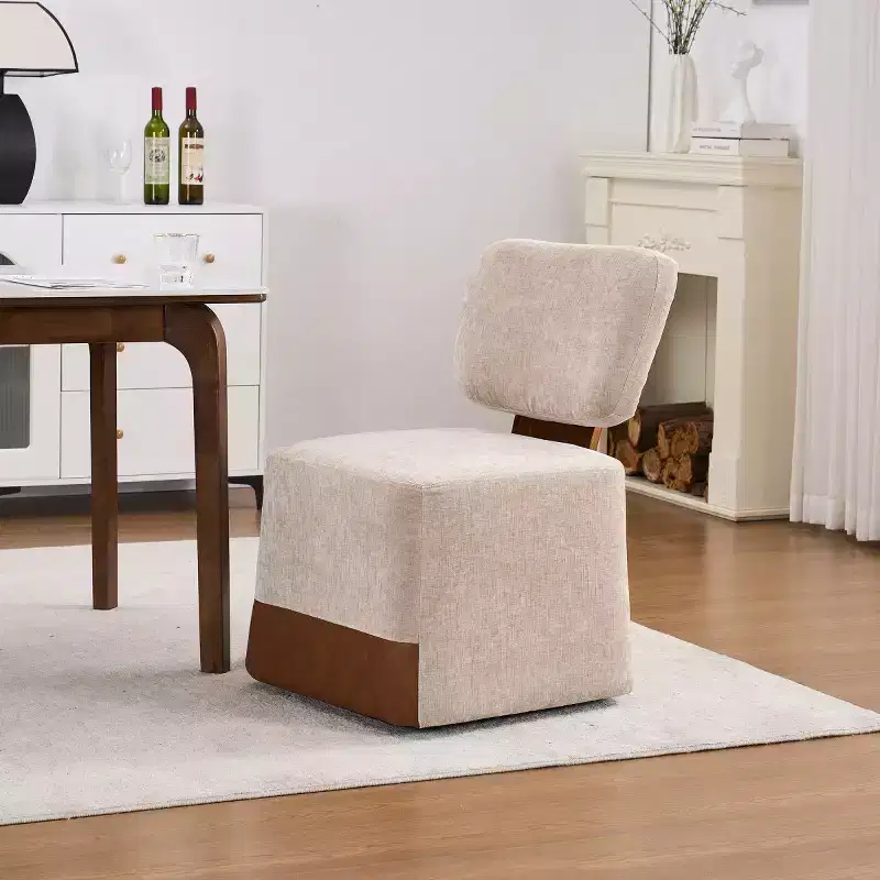 Modern Linen Upholstered Dining Chair with Casters, Stylish Armless Side Chair for Kitchen, Dining Room, or Living Areas-Panipeachy