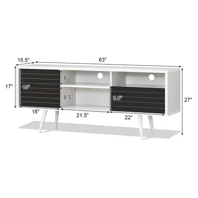 Costway Modern TV Stand/Console Cabinet 3 Shelves Storage Drawer Splayed Leg Black/White