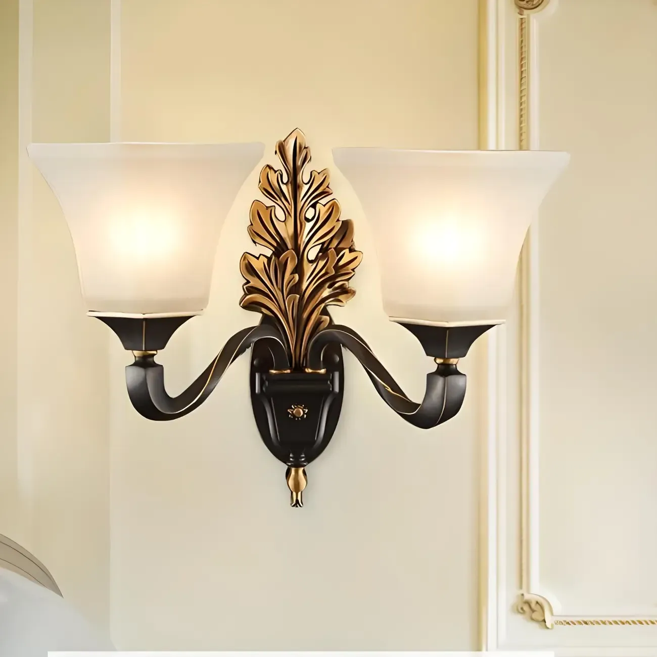 Vintage Metal Frosted White Glass Wall Sconce