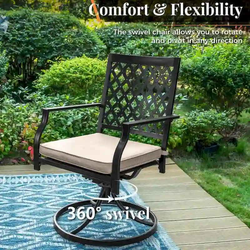 MAISON ARTS 5-Piece Patio Dining Set with 4 Swivel Cushioned Chairs and a 37 Weather Resistant Table