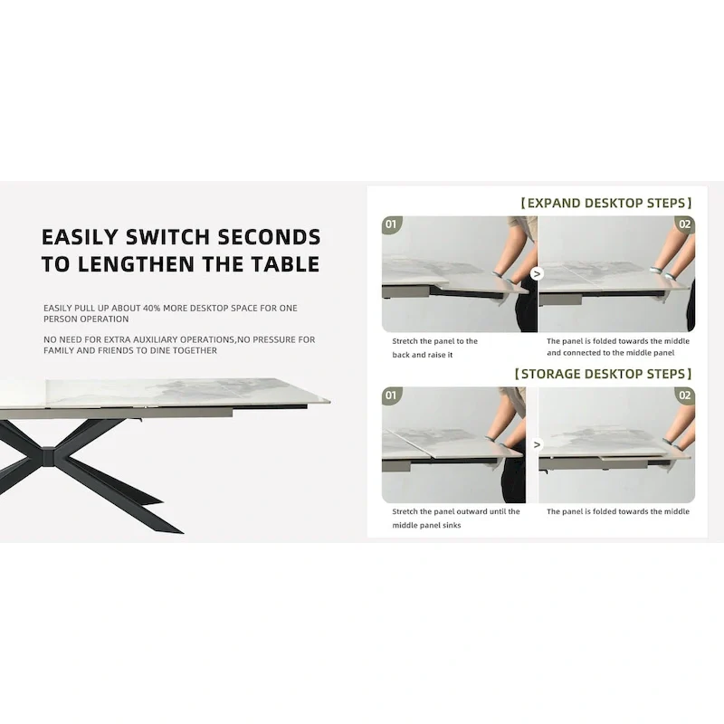 110.24 Extendable Rectangular Sintered Stone Dining Table - 78.74 to 110.24