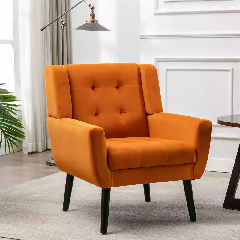 Okak Accent Chairs for Bedroom, Modern Soft Leather Material Ergonomics Accent Chair Living Room Chair, with Black Legs For Indoor Home