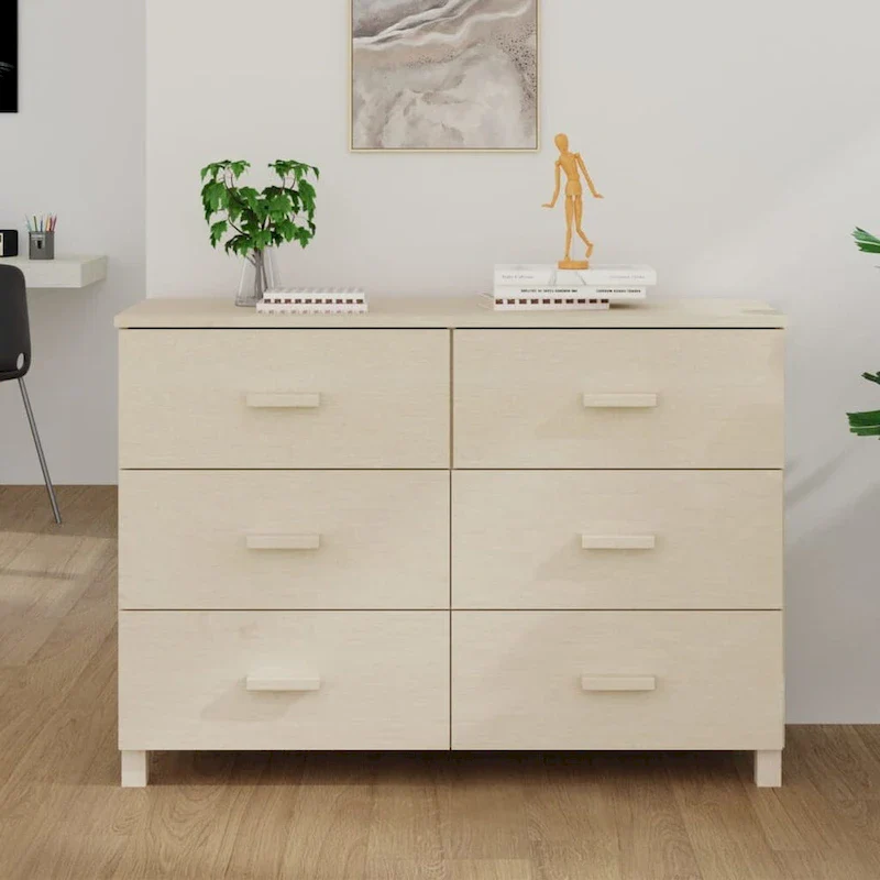 Solid Pine Wood Sideboard Buffet with 6 Smooth Sliding Drawers — 44.5