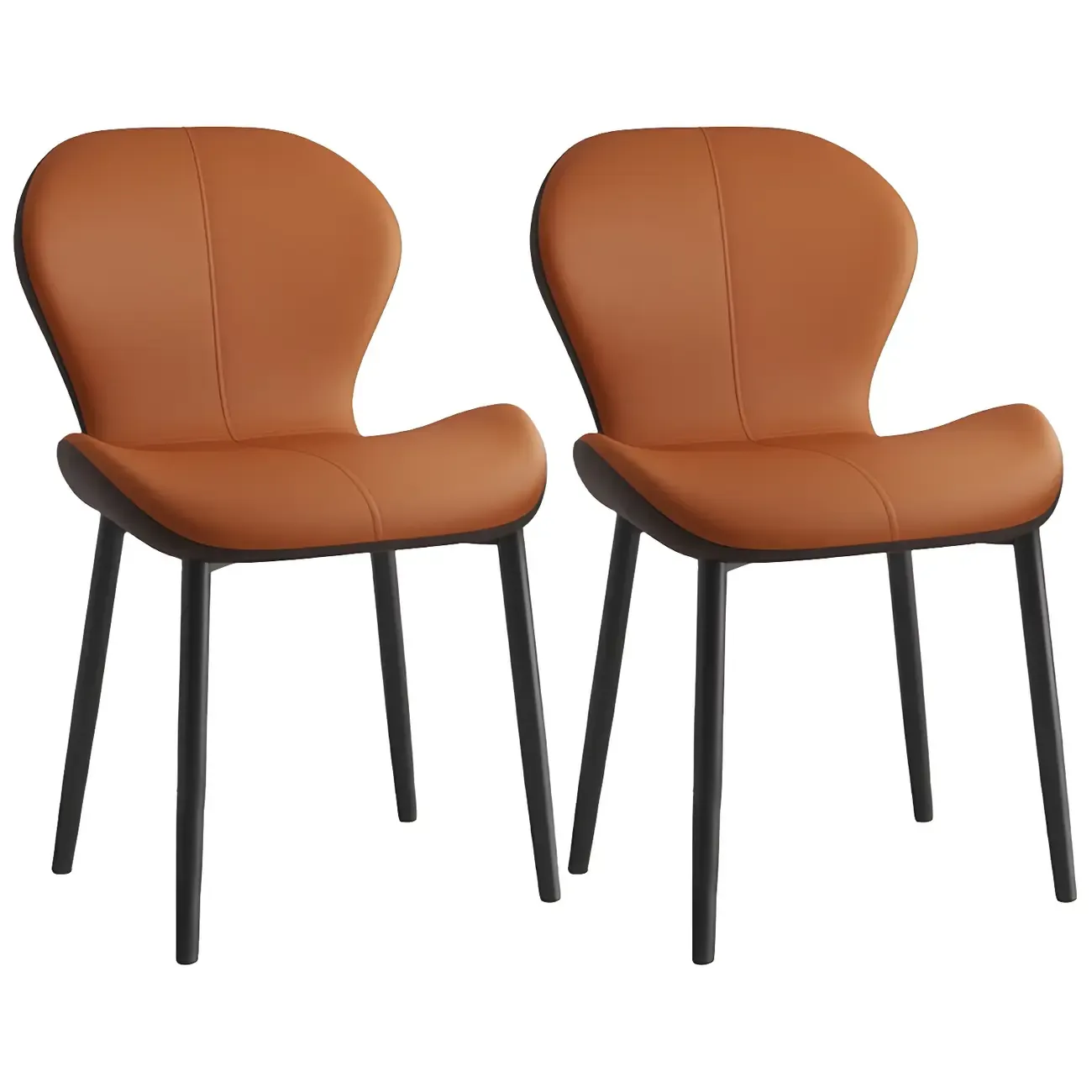 Art Deco Curved Back Leather Dining Chair Solid Back