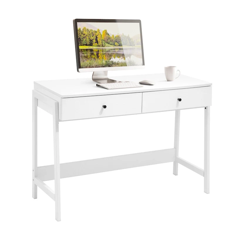 43-inch Computer Desk with 2 Drawers – White, Modern, For 1 Person