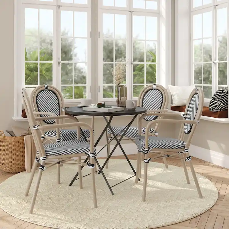 4 Pack All-Weather Commercial Paris Chairs with Arms and metal Frames - N/A