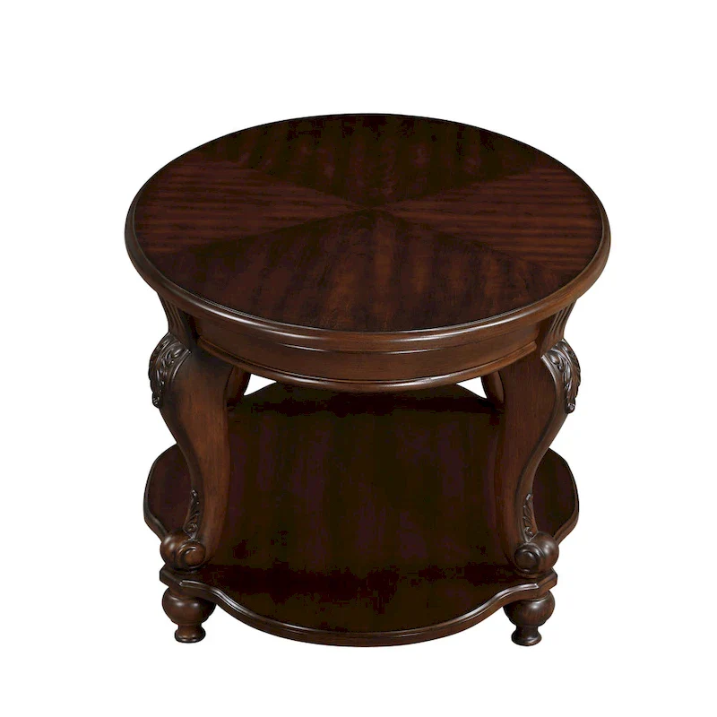 Round End Table with Lower Shelf and Cabriole Legs