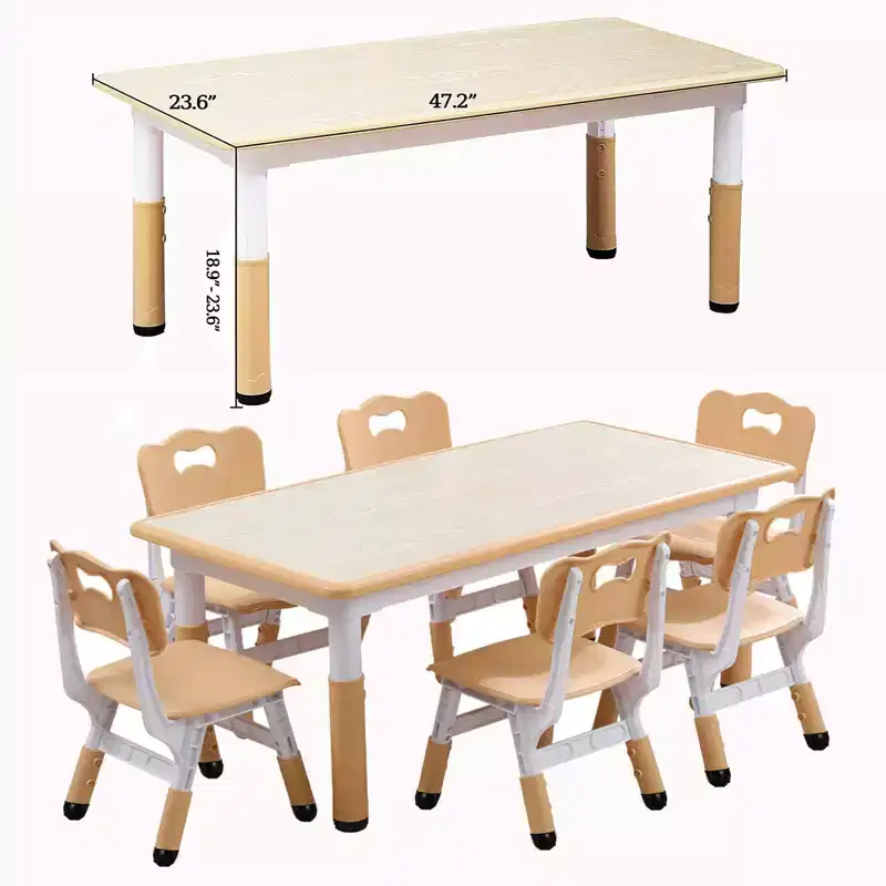 Kids Table and Chair Set, Height Adjustable Toddler Arts & Crafts Table and 6 Chair Set for Ages 2-10,Max 300lbs Kids Activity Art Table