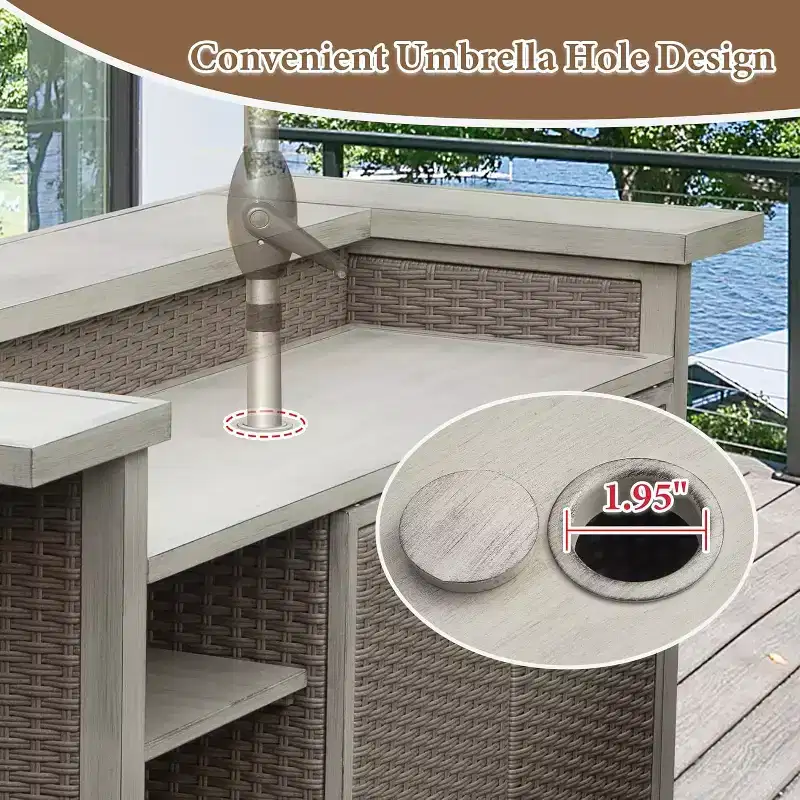 GDFStudio Wioletta Farmhouse Patio Wicker Aluminum Bar Table Cabinet