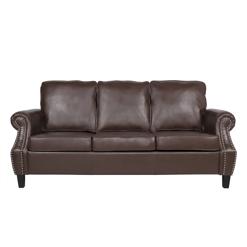 Dowd Faux Leather 3 Seater Sofa with Nailhead Trim by Christopher Knight Home