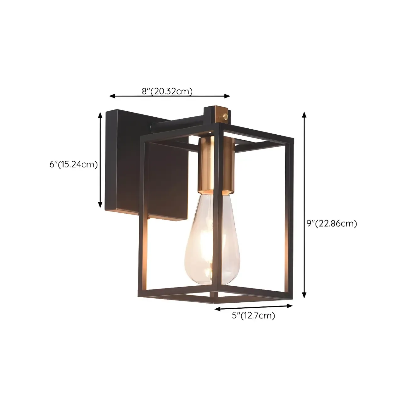 3-Light Linear Cube Black Iron Caged Vanity Light