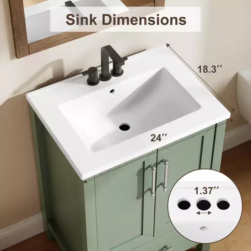 Bathroom Vanity with Ceramic Sink, Storage Cabinet with Drawer, 2 Soft-Close Doors, Integral Top for Bathroom