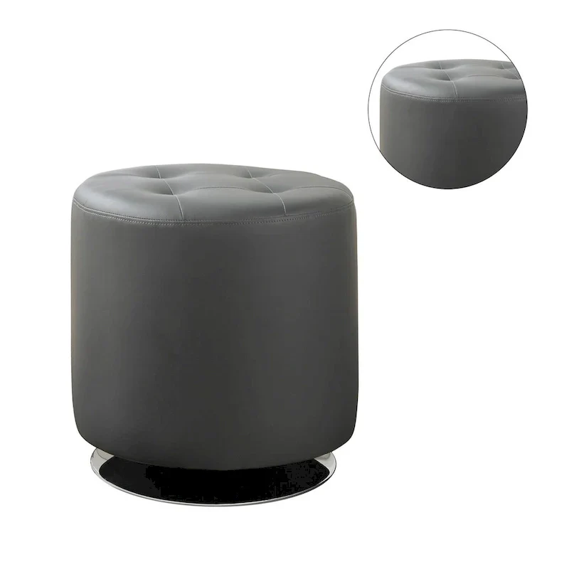 Round Leatherette Upholstered Ottoman