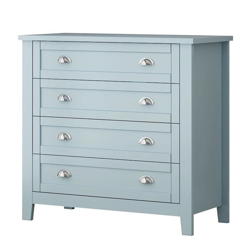 Modern Drawer Dresser with Solid Wood Frame and Retro Shell Handle