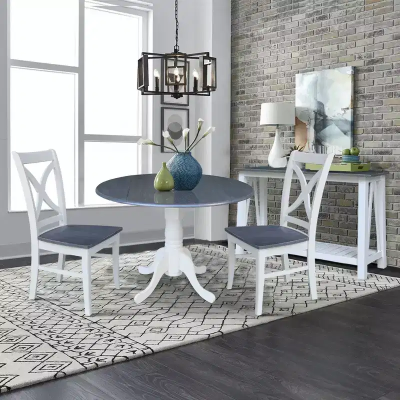 42" Lillith Dual Drop Leaf Dining Table with 2 X-Back Chairs White/Heather Gray - International Concepts