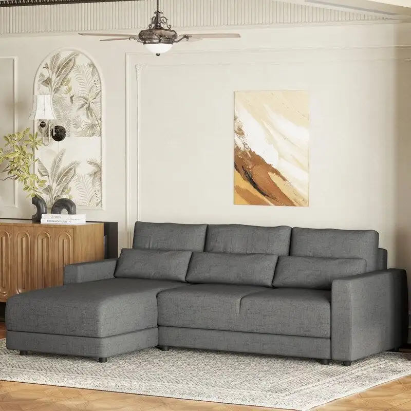 92.9W L-shaped Modular Sectional Sofa with Cushions and 3 Pillows