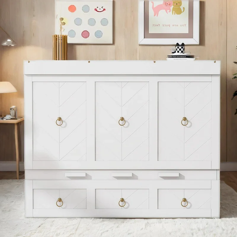 Queen Size Wood Murphy Bed with USB Port Module and Drawer