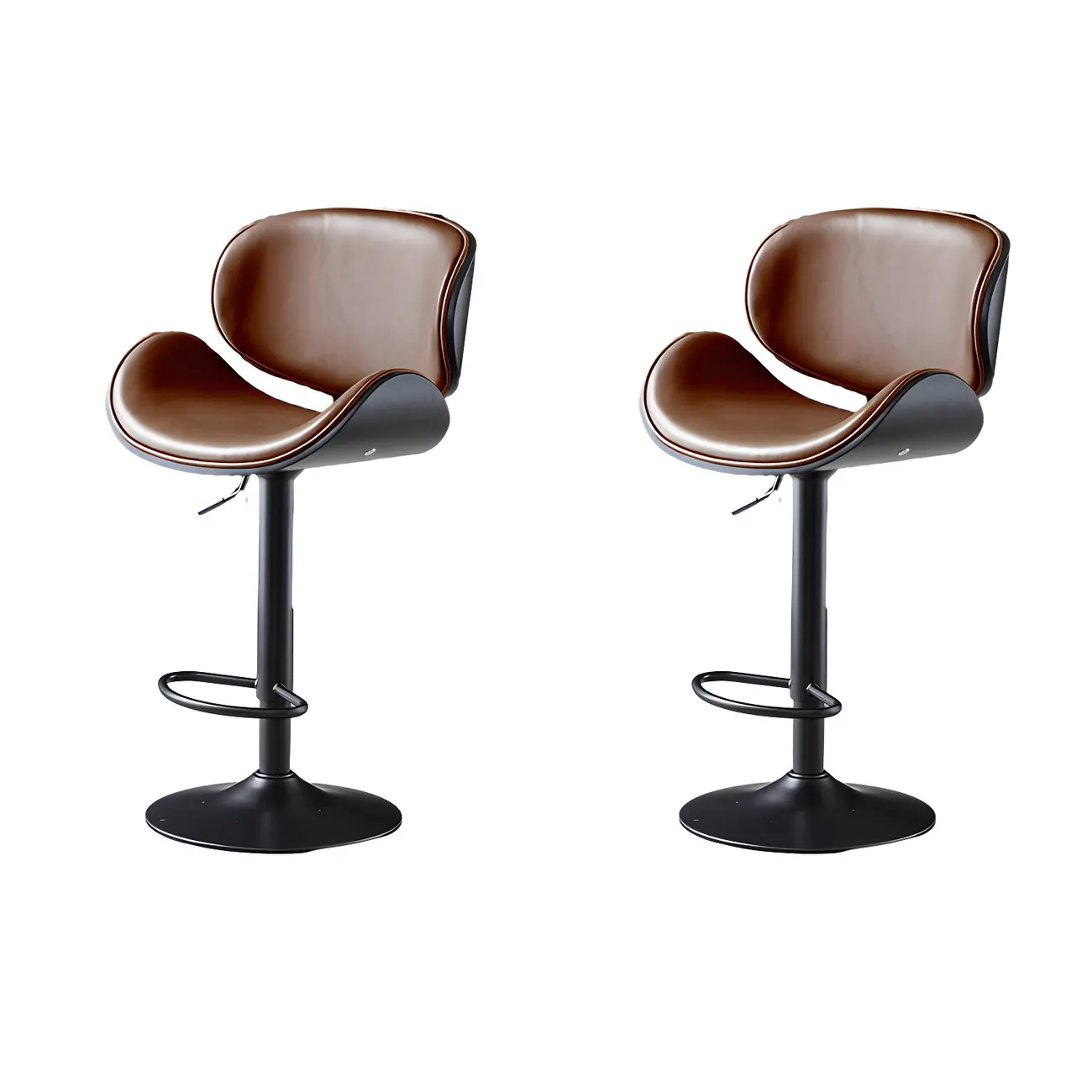 Arched Blackish Green Leather Swivel Adjustable Bar Stool