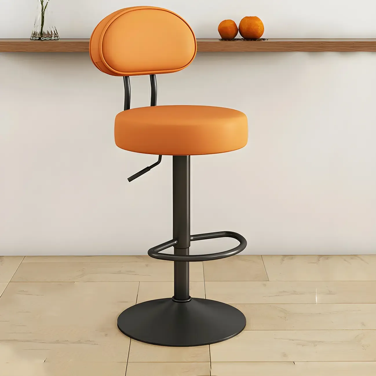 Round Adjustable Faux Leather Bar Stools with Back