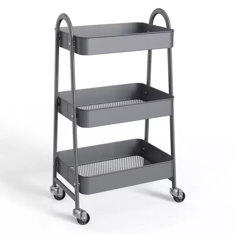 Metal Utility Storage Organizer, 3 Tier Small Rolling Cart Trolley for Kitchen, Bathroom, Laundry Room, Bar, Office Shelves