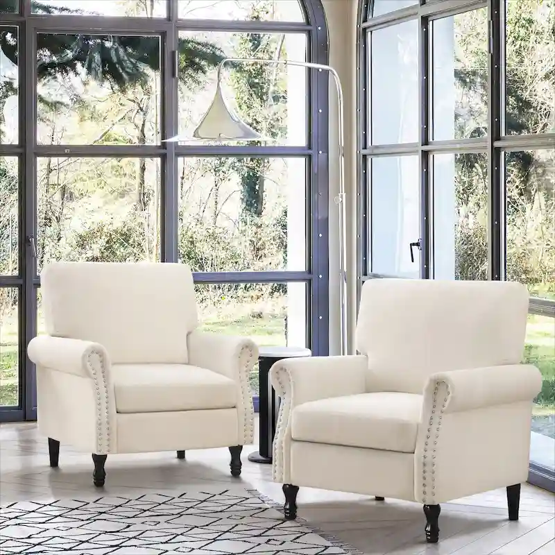 Modern Upholstered Armchair Nailhead Trim Accent Chair (Set of 2)