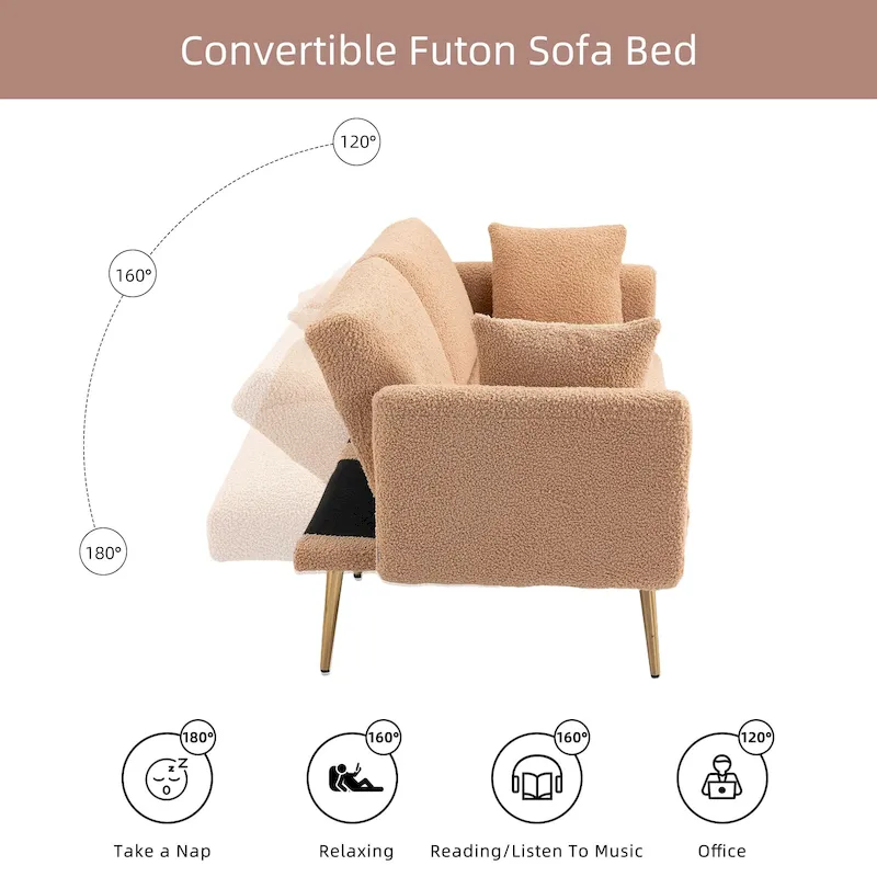 Teddy Fabric Upholstered Tufted Loveseats Sleeper Sofa With Rose Golden Legs