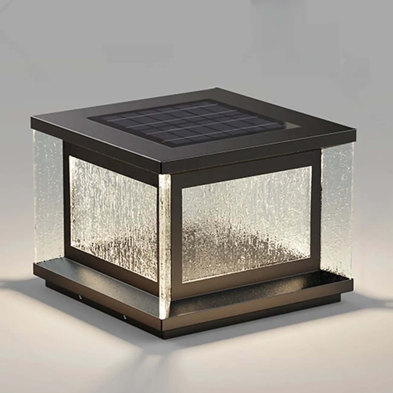 Metal Black Rectangle Solar Post Lights for Outdoor