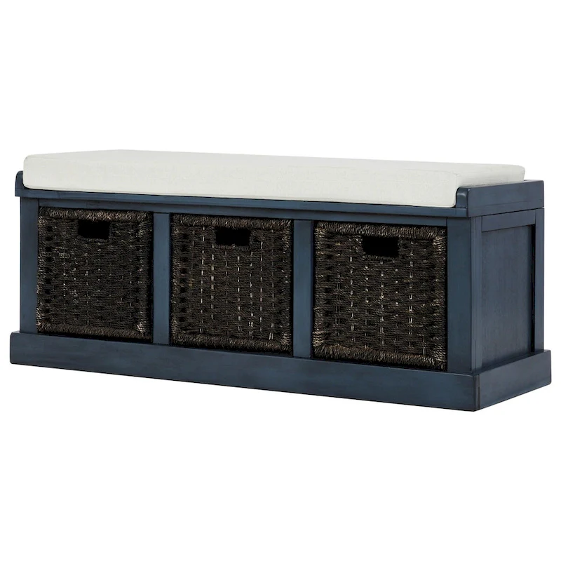 Entryway Bench with 3 Removable Classic Rattan Baskets - 43.7L x 15.7W x 17H