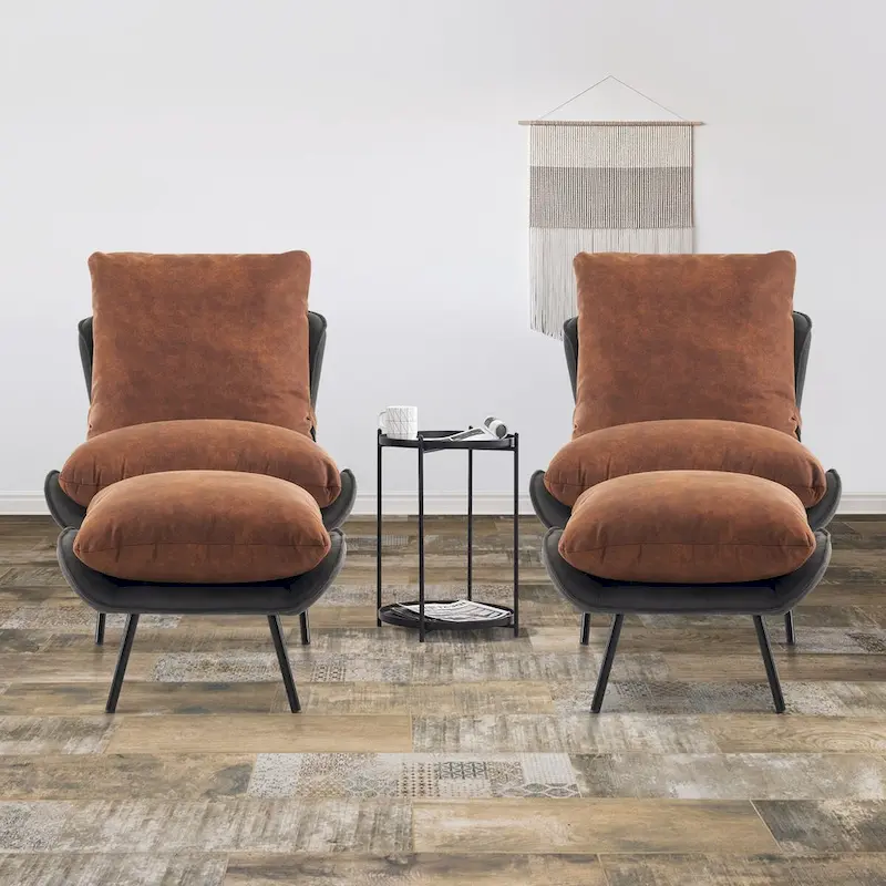 Leathaire Fabric Accent Chair with Ottoman