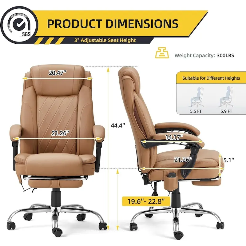 Ergonomic Heated Executive Office Chair with 2/4/6-Point Massage, Retractable Footrest, and PU Leather