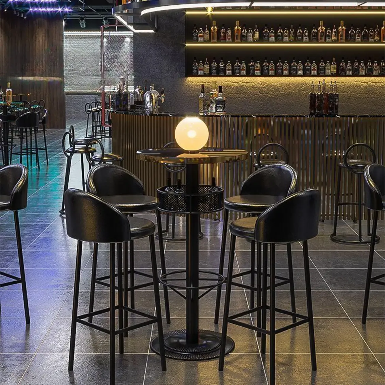 Sleek Glossy Black Wood Metal Bar Tables for Bar