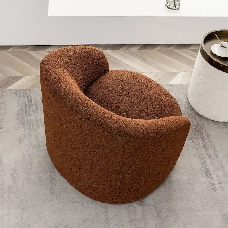 34 W Upholstered Boucle Swivel Barrel Accent Chair
