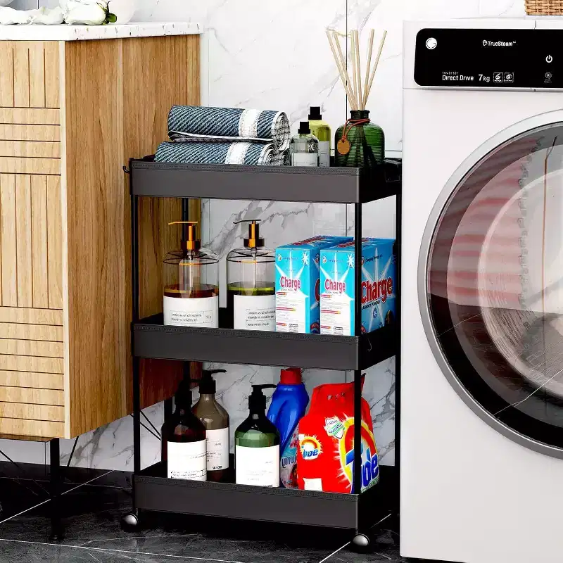 ACOINEL Rolling Storage Cart 3 Tier, Bathroom Cart Organizer Laundry Room Organizer Utility Cart Mobile Shelving Unit Multi-Functional Shelves White
