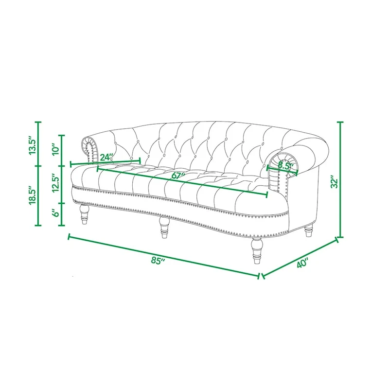 La Rosa 84 Mid-Century Modern Velvet Upholstered Chesterfield Tufted Sofa