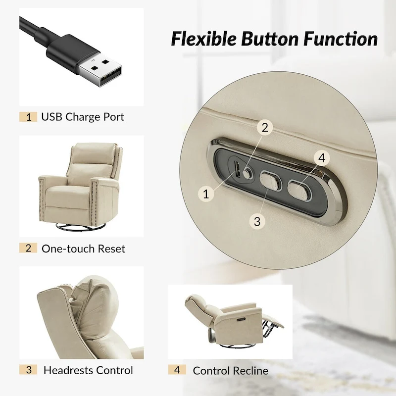 Tobias Traditional Swivel And Rocker Power Recliner Set of 2 by HULALA HOME